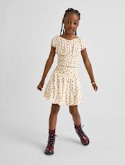 Girls Floral Smocked Bubble Skirt