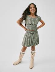 Girls Floral Smocked Bubble Skirt