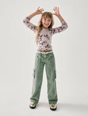 Girls Garment Dyed Baggy Cargo Jeans