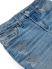 Girls Rhinestone Star High Rise Flare Jeans