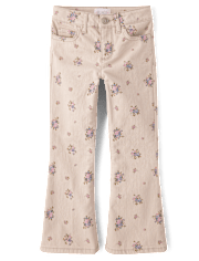 Girls Floral High Rise Flare Jeans