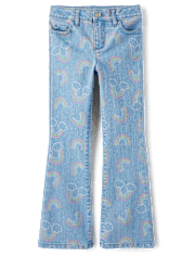 Girls Rainbow High Rise Flare Jeans