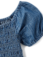 Girls Chambray Smocked Dress