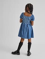 Girls Chambray Smocked Dress