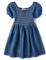 Girls Chambray Smocked Dress