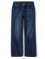 Girls Studded Wide Leg Jeans