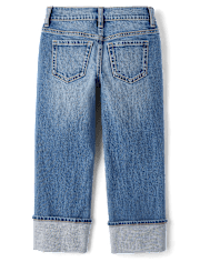 Girls Ripped Roll Cuff Straight Jeans