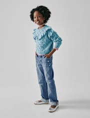 Girls Ripped Roll Cuff Straight Jeans