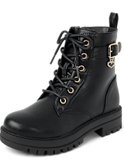 Girls Heart Charm Combat Boots