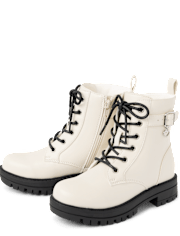Girls Heart Charm Combat Boots