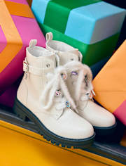 Girls Heart Charm Combat Boots
