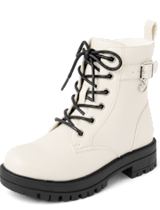 Girls Heart Charm Combat Boots