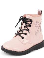 Toddler Girls Glitter Bow Combat Boots