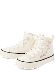 Girls Embroidered Floral High Top Sneakers