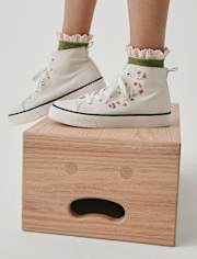 Girls Embroidered Floral High Top Sneakers