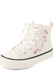 Girls Embroidered Floral High Top Sneakers