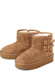 Girls Bow Platform Teddy Boots