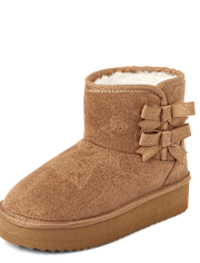 Girls Bow Platform Teddy Boots