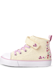Toddler Girls Embroidered Floral High Top Sneakers