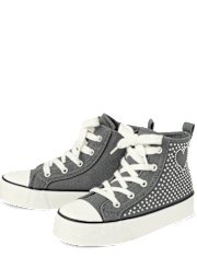 Girls Rhinestone Heart High Top Sneakers