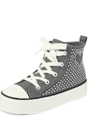 Girls Rhinestone Heart High Top Sneakers