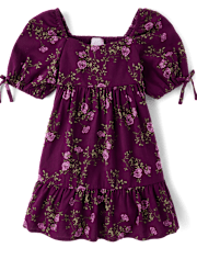 Girls Floral Ruffle Fit And Flare Dress