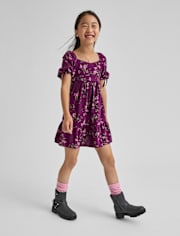 Girls Floral Ruffle Fit And Flare Dress