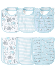 Baby Boys Elephant Bib And Burp Cloth 6-Piece Set