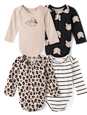 Baby Girls Leopard Bodysuit 4-Pack