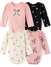 Baby Girls Bow Bodysuit 4-Pack