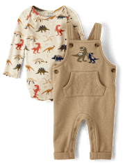 Baby Boys Embroidered Dino Overalls 2-Piece Playwear Set