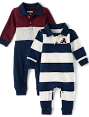 Baby Boys Varsity Polo Romper 2-Pack