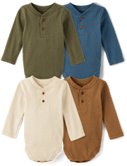 Baby Boys Henley Bodysuit 4-Pack