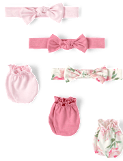 Baby Girls Floral Headwrap And Mittens 6-Piece Set