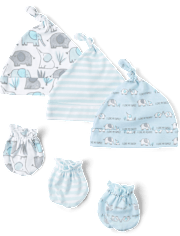 Baby Boys Elephant Hat And Mittens 6-Piece Set