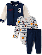 Baby Boys Embroidered Varsity 3-Piece Playwear Set