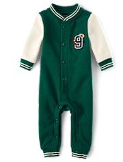 Baby Boys Embroidered Varsity Premium Fleece Romper