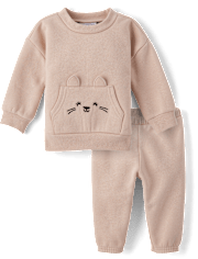 Baby Girls Bear Premium Fleece 2-Piece Playwear Set