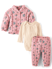 Ensemble de vêtements de jeu 3 pièces à fleurs pour bébé fille