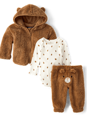 Baby Boys Embroidered Bear 3-Piece Playwear Set