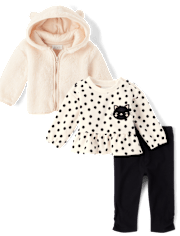 Baby Girls Applique Cat 3-Piece Outfit Set