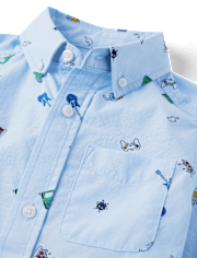 Boys Doodle Poplin Button Up Shirt