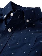 Boys Print Poplin Button Up Shirt