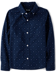 Boys Print Poplin Button Up Shirt