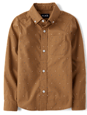 Boys Print Poplin Button Up Shirt
