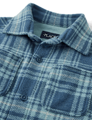 Kids Cozy Plaid Knit Button Up Shirt