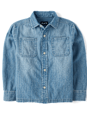 Kids Chambray Utility Button Up Shirt