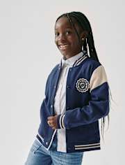 Kids Embroidered Varsity Premium Fleece Bomber Jacket
