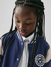 Kids Embroidered Varsity Premium Fleece Bomber Jacket