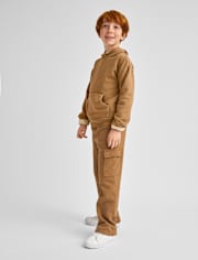Kids Garment Dyed Premium Fleece Loose Cargo Pants